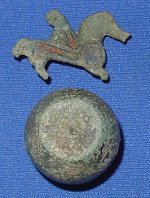 16 04 15 Roman Horseman Brooch & Byzantine weight.JPG