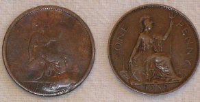 19 Feb 2011 Coin Roll Hunt 1862 and 1939 Large Pennies.JPG
