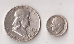 1953 D  Franklin-Liberty Half Dollar  - 1951 S Roosevelt Dime.jpg