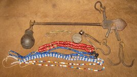 Steelyard, beads, specs, percussion tin and mold.JPG