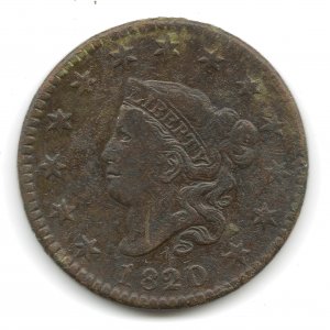 1820 over 19 large cent obverse 10 30 13