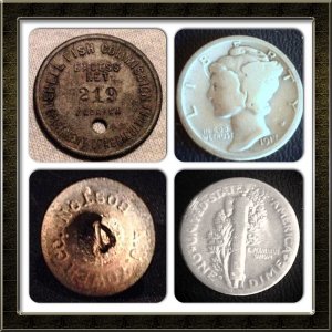 Excess net token, 1917 Mercury, horsemans coat button