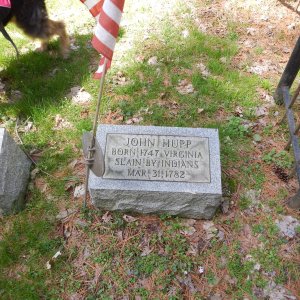 John Hupp, body moved to his private burial plot on his farm several yrs later. Memorial stone to commemorate his participation in the battle.