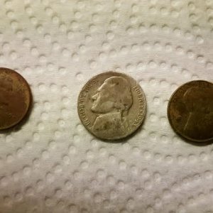Front of two wheats and a war nickel.