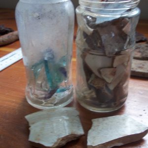 Pottery, broken glass and bottles. From the Uhwarrie Mountains, Montgomery County, NC