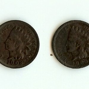 1890, 1902, 1903, and 1888 Indian Head Cents