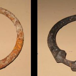 Restored iron snaffle bit ring - Before and after photos of an iron snaffle bit ring (I think).  Found next to an old stone foundation in the woods in