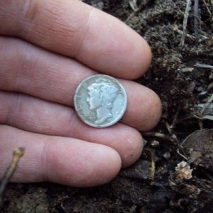 1936 Mercury Dime - My first Merc and my first silver of the year. Only my third silver coin since I started detecting. Found while hunting with James