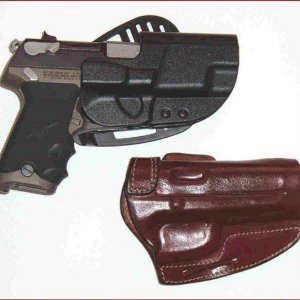 Just-in-case - My Ruger P90 .45acp auto that I bring along. Too old to run anymore and this evens the playing field. A LOT.
