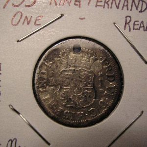 Ferdinand VI One Reale - "Royal Crowns" was the nickname of this Reale minted in 1753 in Lima, Peru.