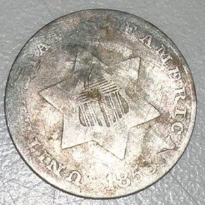1853 Three Cent Piece - Dug at a CW site.