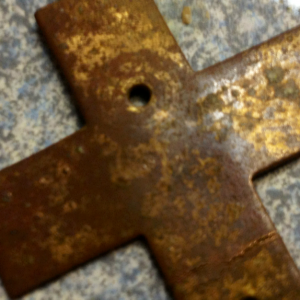 I believe this is a neck cross from the Cherokee Female Seminary...plated...copper or brass...not visible...but looks to have tiny script in the finis
