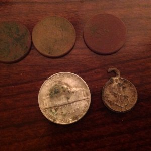 Wheats with the 1944-s war nickel and a tiny dollar sign pendant (junk)