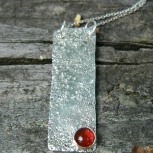 Textured sterling silver and carnelian necklace