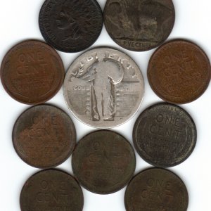A no-date SLQ (I have NEVER found one with even a partial date!),  an Indian, a Buffalo, and a bunch of Wheaties from a field by a barn that was regul