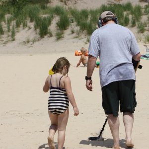Me and my auto-digger (aka my granddaughter Kaylee) at Little Point Sable Beach, Silver Lake State Park,  Michigan