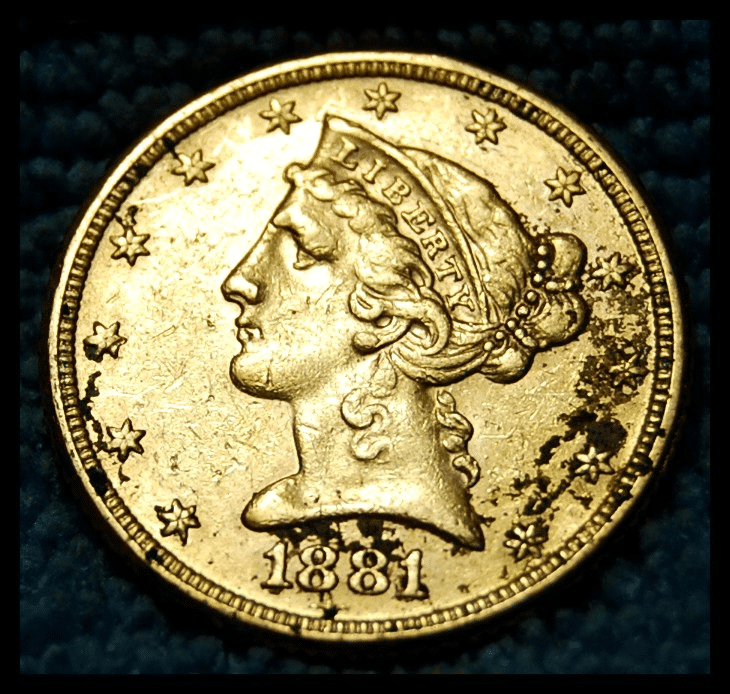 1881 $5 Gold Piece. 
Found May 3, 2009