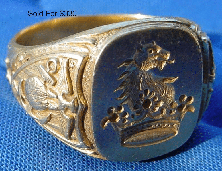 1920's inscribed Marine gold signet ring. "To Chaz from Dad June 6, 1921"