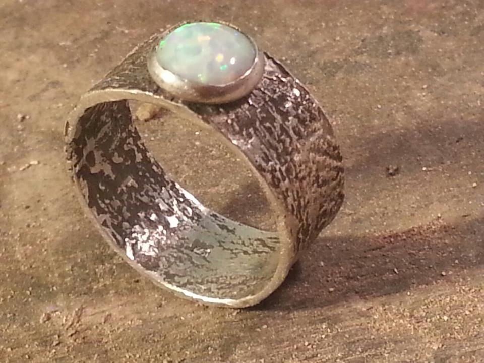 Another one of my favorites. Reticulated sterling silver with bezel set opal triplet
