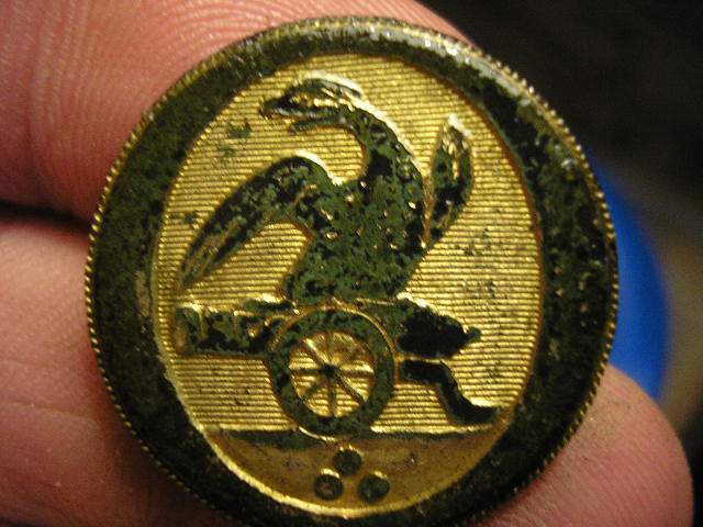 Early 1800's U.S. Artillery Eagle w/ Cannon - This beautiful button was dug in a field that produced several Spanish Silvers and many military buttons