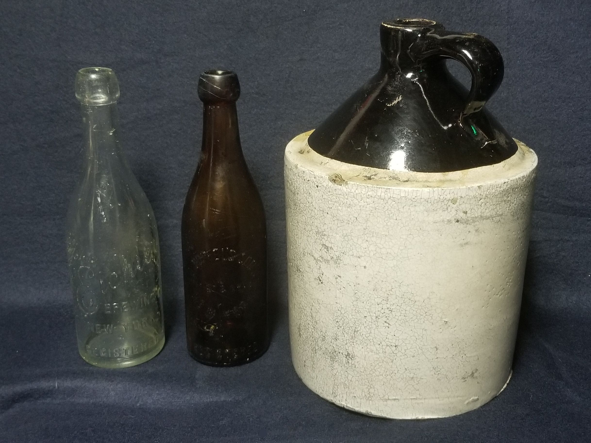 Jug and Two 19th C. Blob Bottles