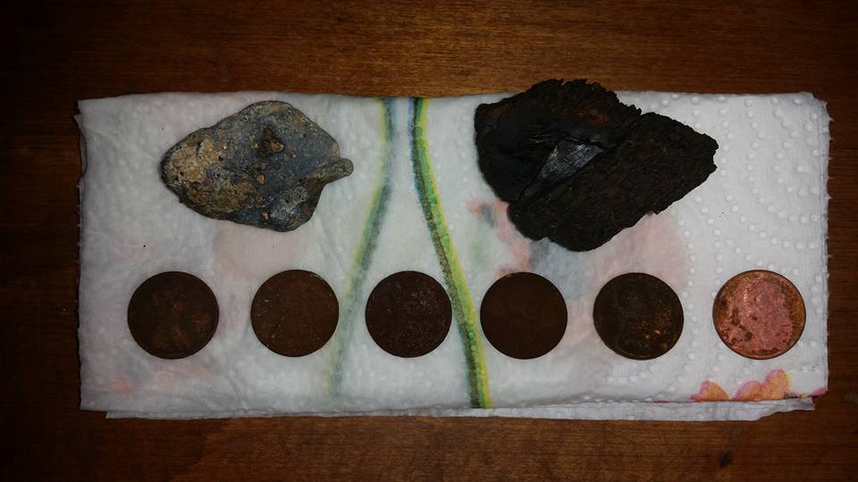 Some crusty wheat pennies & two "metallic" rocks/ores.