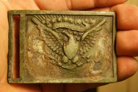 Union Eagle Plate Buckle - I dug this buckle in a cornfield here in Illinois fall of 2010,site was a former homestead,I plan to research the possible 