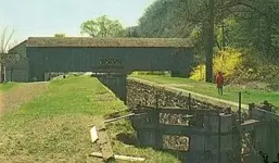 bucksUhlerstown CanalLock Covered Bridge Antique PostcardTinicum Township,.webp