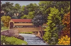 chesterVINTAGE COVERED BRIDGE, VALLEY FORGE PA LINEN POSTCARD.webp