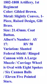 1802-1808 Artillery, 1st Regiment Button.webp