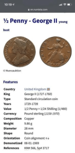 King George II and III Half Penny coins.png