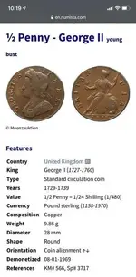 King George II and III Half Penny coins.webp