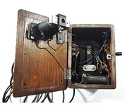 1935 Western Electric Black Telephone Phone and Wood Ringer Box Made in USA.webp