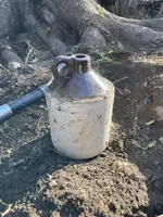 Stoneware jug in the privy hole.webp
