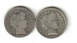 1902 and 1909-O Barber Dimes.webp