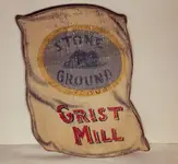 vintage antique stone ground grist mill flour bag wood wall decor.webp