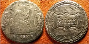 1853 seated liberty quarter love token.webp