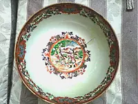 Large Famille Rose Export Porcelain Punch Bowl with Hunting Scenes Circa 18th 19th Century Si...webp