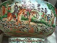 Large Famille Rose Punch Bowl Hunting Scene 1.webp