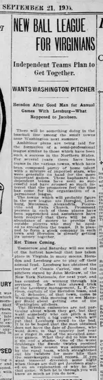 Herndon Baseball Article Wash Times D.C.  Sept 21, 1905 (2).webp