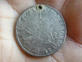 1918 Silver 1 Franc World War I Identification Coin/Token!