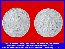Four Seated Liberty Half Dollars (including a rare one) and a Gun.