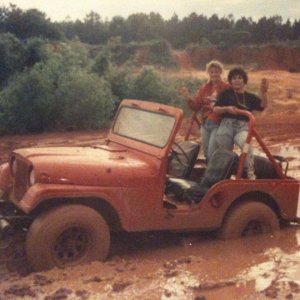 1990 - Troy, AL (Home) - Just bought my 1955 Willys Jeep, stuck in the mud pit. (I'm in the red shirt)