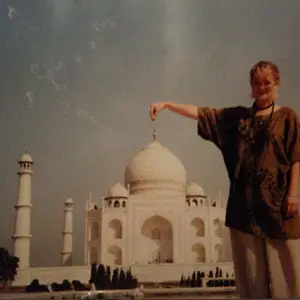 1994 - Taj Mahal, India - Traveling around India, here I'm doing the famous optical illusion, of grabbing the point.