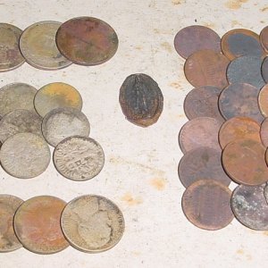 OTHER COINS FROM BOTH HUNTS - MOST OF THE PENNIES ARE WHEATS