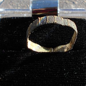This bent & broken gold plated brass CW period ring was dug 9-18-14 in a U.S. camp. Likely, it was a keepsake that a Union Soldier brought from home t