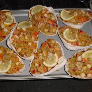 OTHER HOBBY IS COOKING - MY OWN RECIPE - SEAFOOD STUFFING - WITH SHRIMP - SCALLOPS & LOBSTER