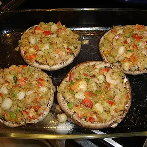 MY SEAFOOD STUFFING IN HUGE PORTABELLA MUSHROOM CAPS