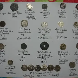 Hoard of International and Domestic silver coins all from mid 1800's - mid 1900's. Special Note Silver Coins: key-date 1915 George V Dime, 1883 Seated