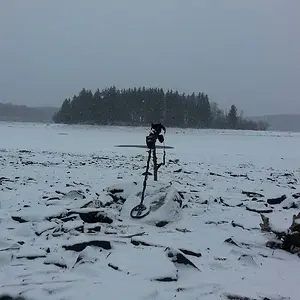 Hitting a drained reservoir last winter. Old foundation was exposed on the shoreline of the island.